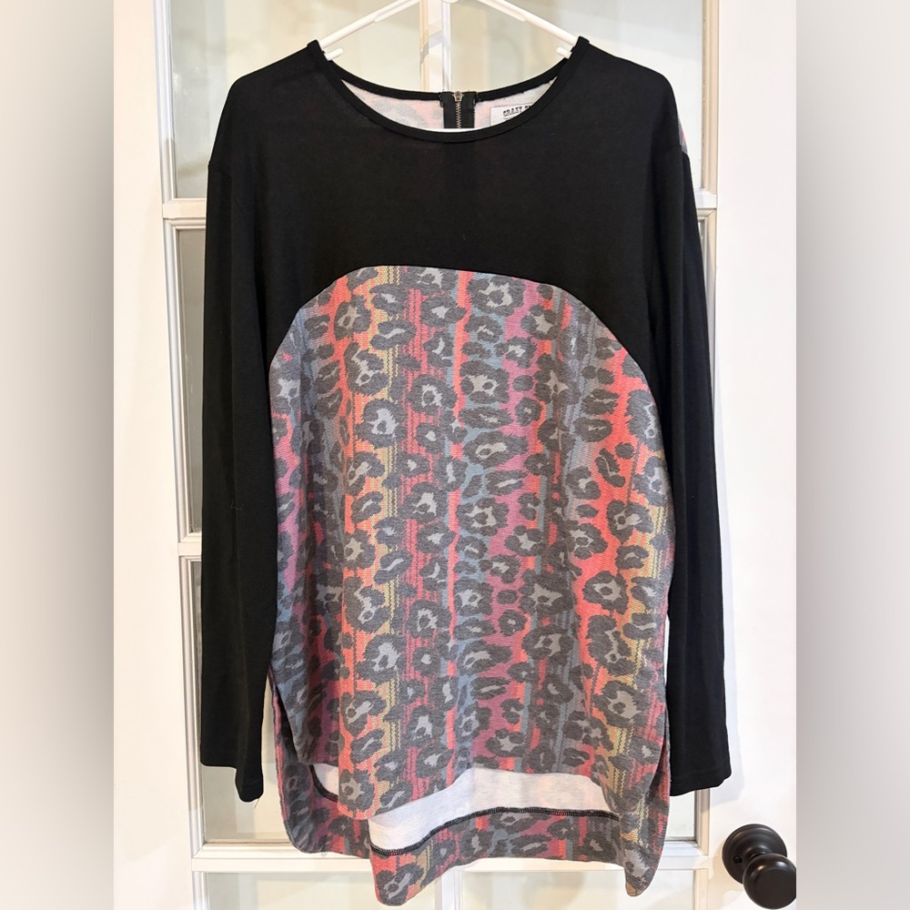 Crazy Train Rainbow Cheetah Print Tunic Top Long Sleeve Animal Print Boho XL